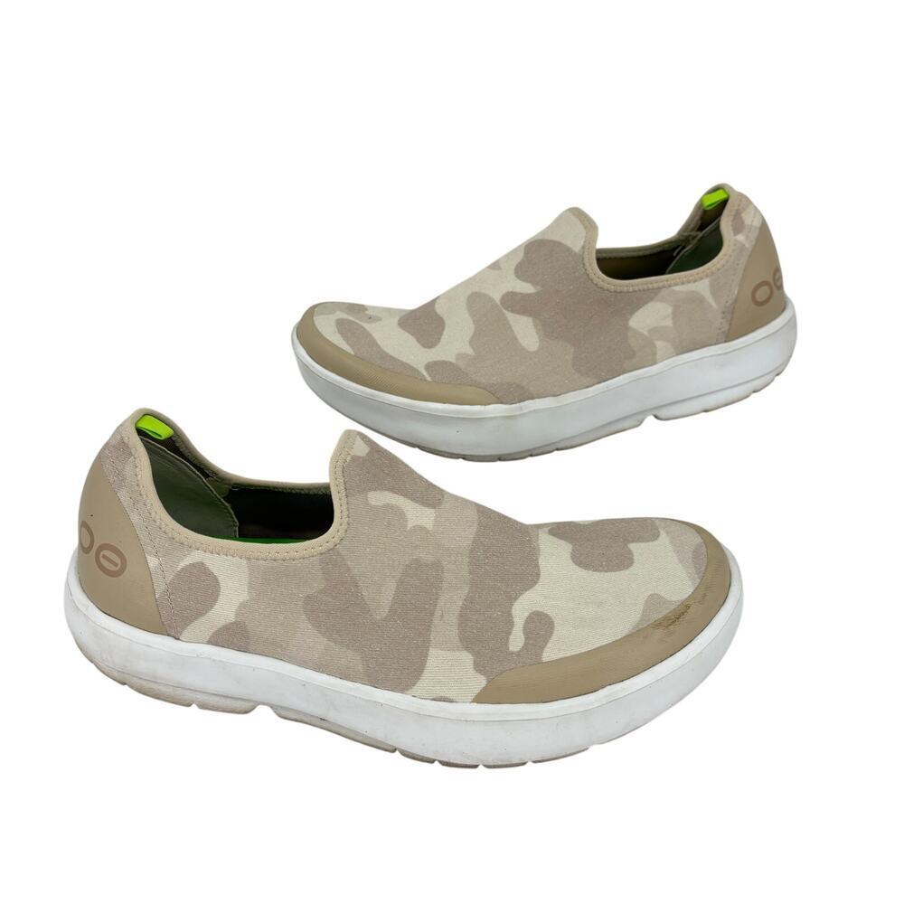 Oofos Slip On Sneaker Oomg Eezee Womens Size 10 Tan Camo Camouflage Comfort Shoe